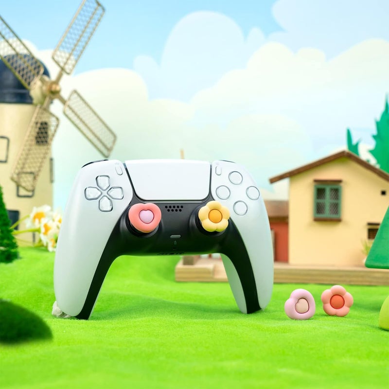 GEEKSHARE Cute Thumb Grip Caps for PS5 Controller, Thumbsticks Cover Set Compatible with Switch Pro Controller and PS4 PS5 Controller, 4Pcs - Heart & Flower - Image 4